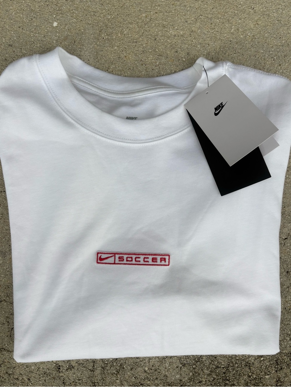 Nike White Short Sleeve Tee with Red Soccer Logo